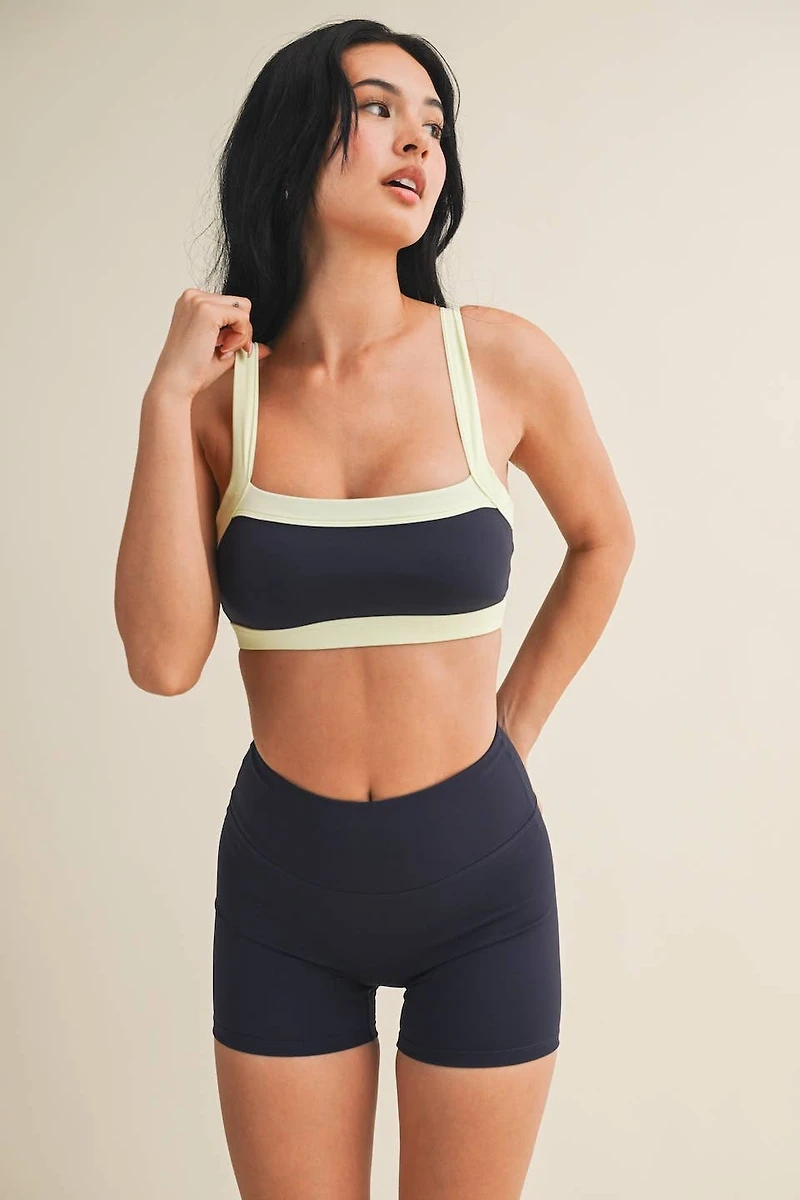 Navy Contrast Block Sports Bra