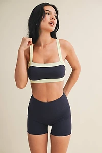 Navy Contrast Block Sports Bra