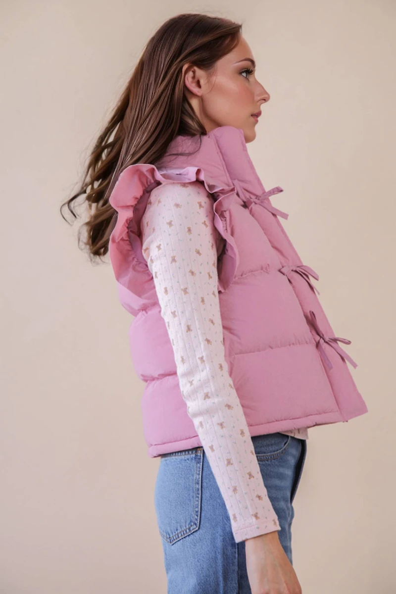 Pink Front Bow Puffer Vest