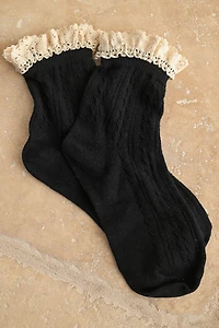 Black Pointelle Crochet Trim Socks