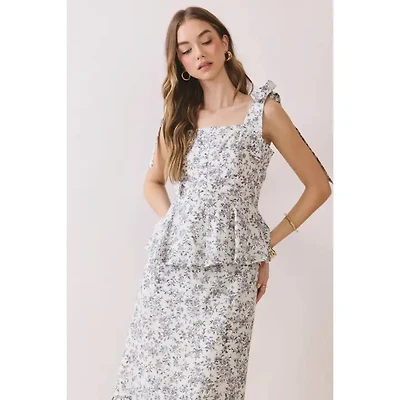 Black Floral Print Shoulder Tie Top