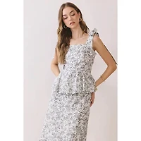 Black Floral Print Shoulder Tie Top