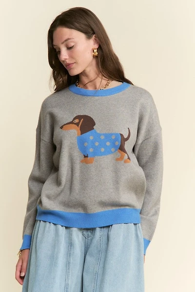 Grey Christmas Dachshund Sweater