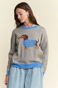 Grey Christmas Dachshund Sweater