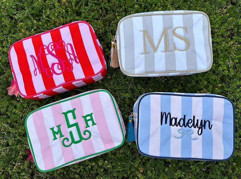 Stripe Cosmetic Bag with Tassel : Blue