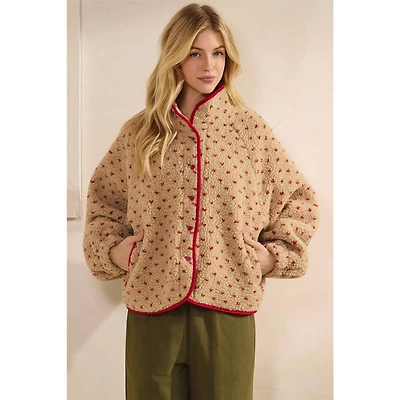 Printed Sherpa Button Up Jacket