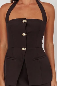 Black Halter Top And Skirt Set