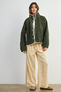 Olive Fleece Puffer Jacket