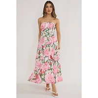 Pink Floral Strapless Maxi