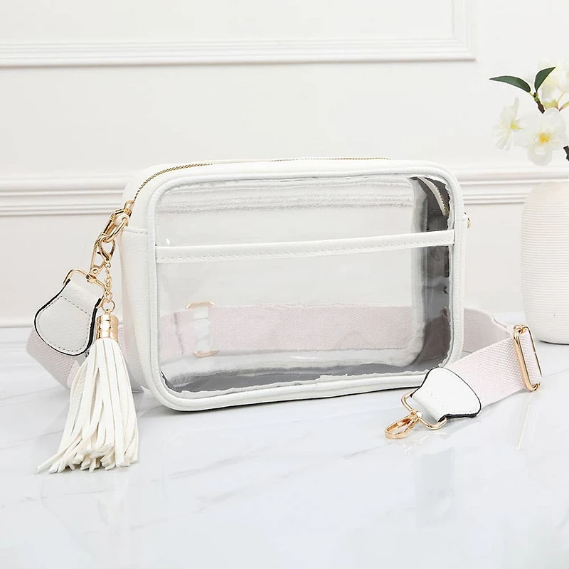 Faux Leather Transparent Rectangular Crossbody Bag: Clear,Silver