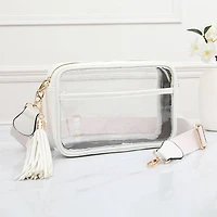 Faux Leather Transparent Rectangular Crossbody Bag: Clear,Silver