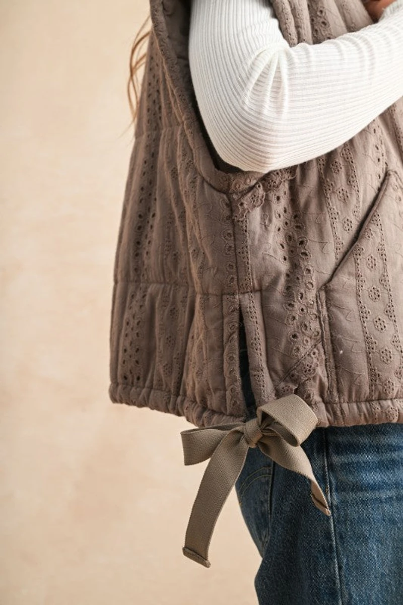 Mocha Lace Trim Puff Vest