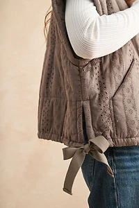 Mocha Lace Trim Puff Vest