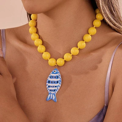 Fish Pendant Beaded Necklace