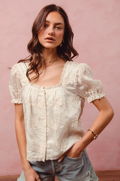 Button Up Square Neck Blouse
