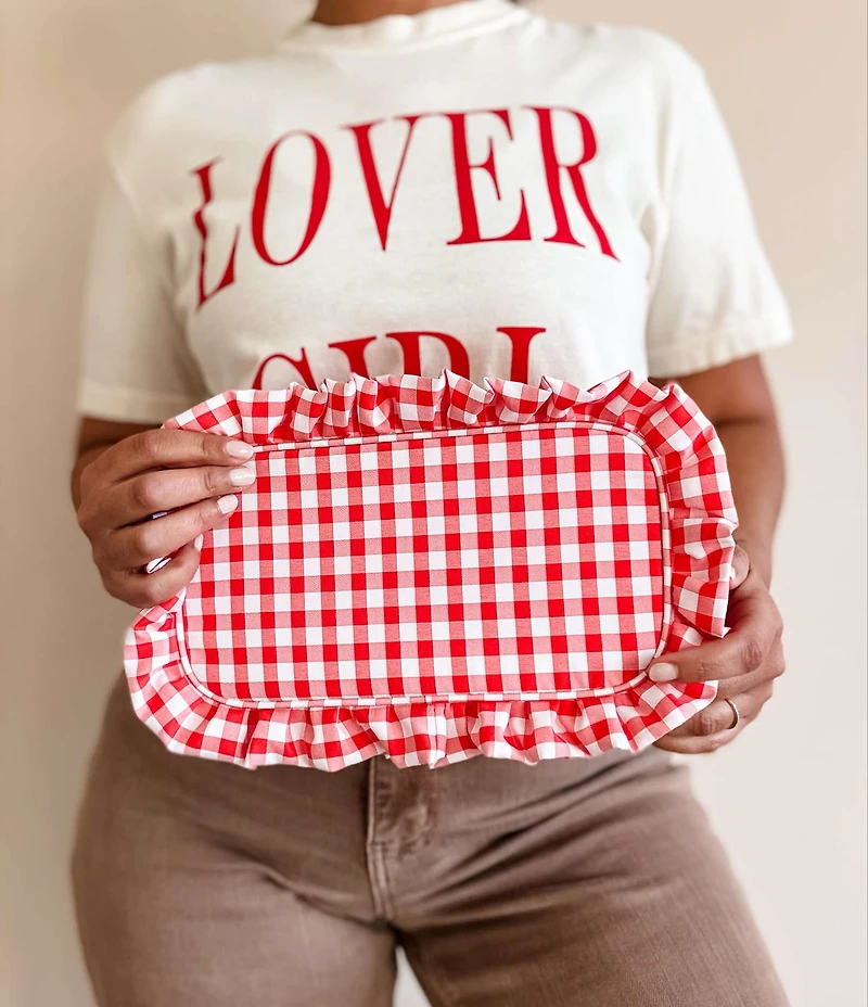 Red Gingham Frilly Makeup Bag