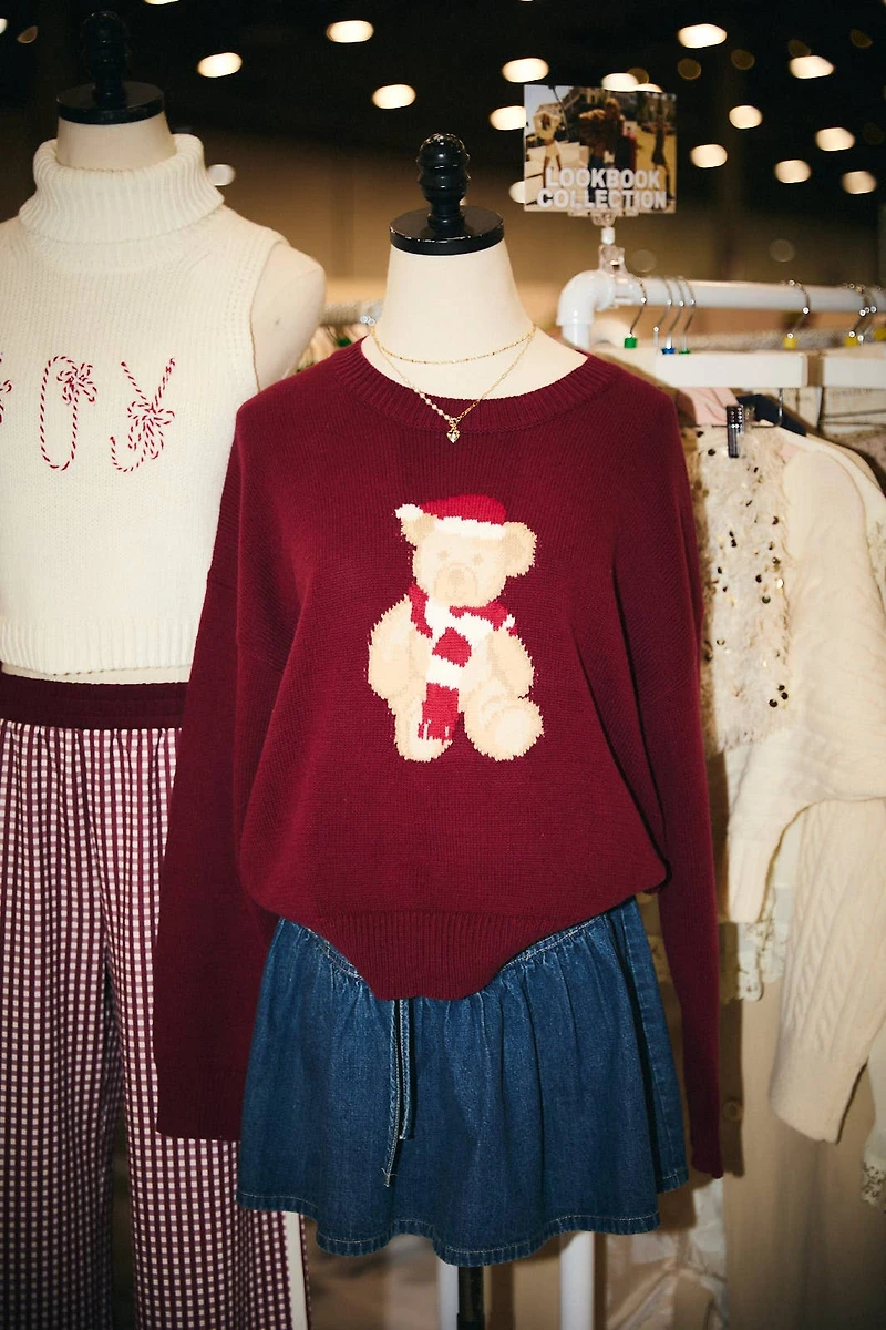 Burgundy Santa Teddy Bear Sweater