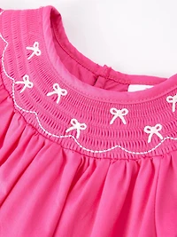 Girls Bow Smocking Embroidery Hot Pink