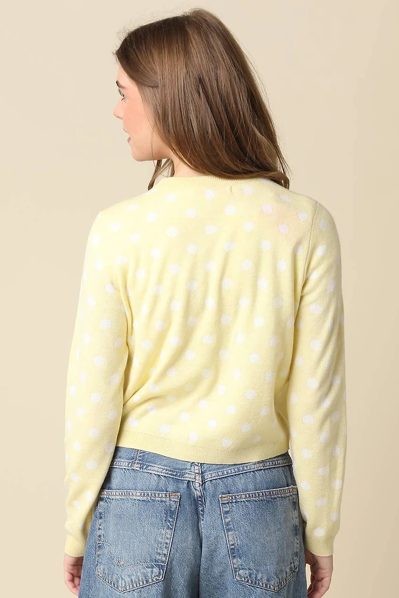 Yellow Callie Polka Dot Cropped Cardigan