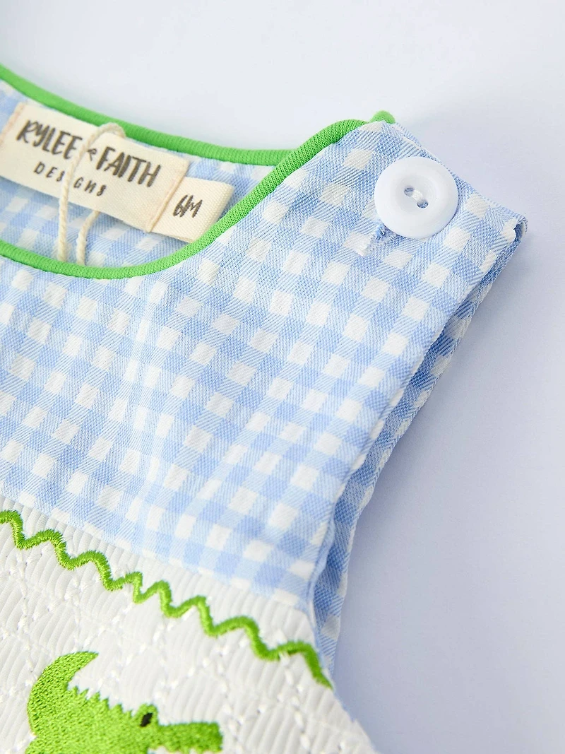 Baby Boy Crocodile Smocked Romper