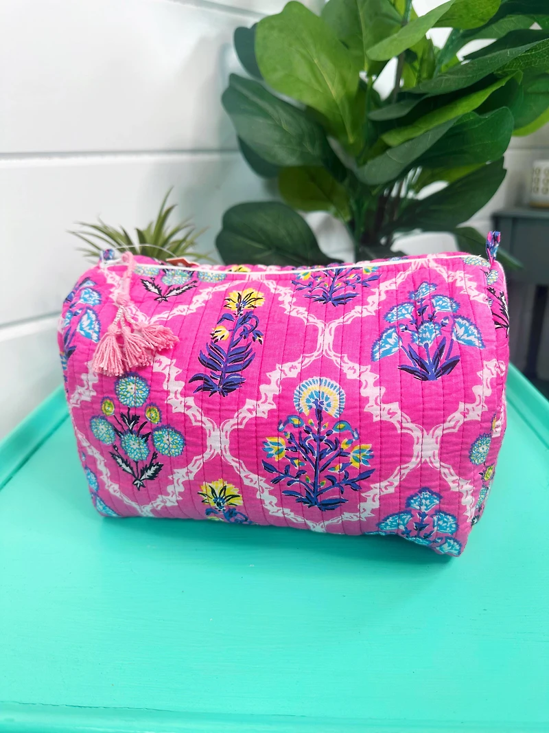 Quilted Makeup Bags | Pink Wildflowers Cosmetics Bag