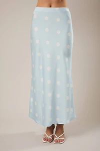 Light Blue Polka Dot Satin Midi Skirt