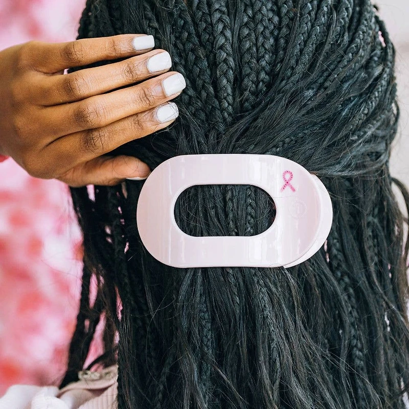Pink Ribbon Power Large Flat Round Hair Clip