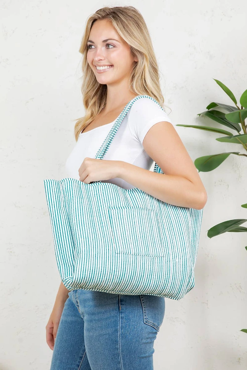 Teal Hibiscus Quilted Tote Bag