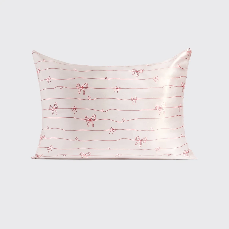 Holiday Satin Pillowcase in Striped Bows