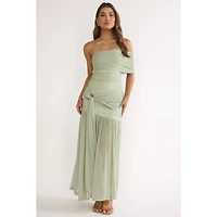 Green Asymmetrical Off Shoulder Dress