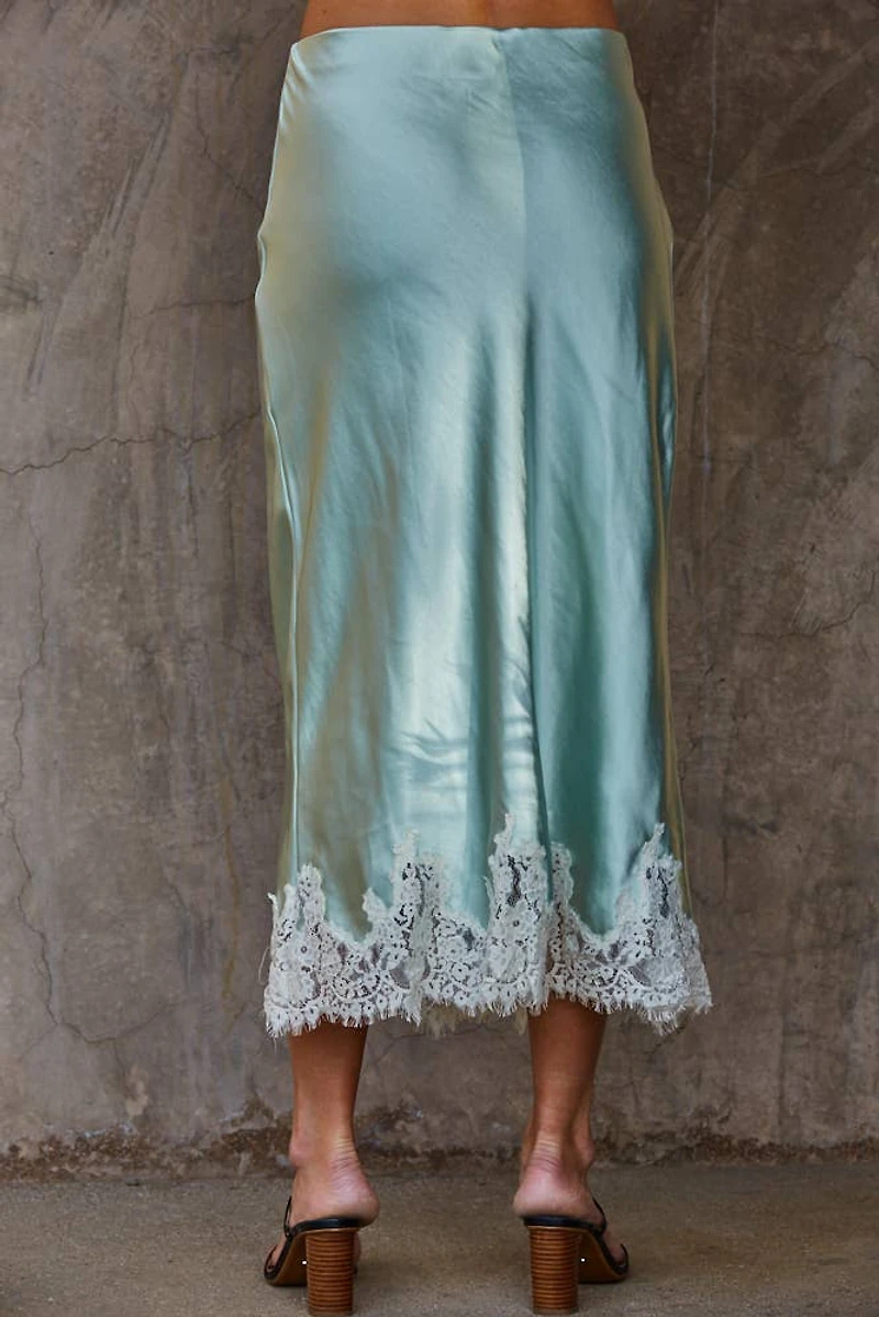 Mint Satin Mid Skirt