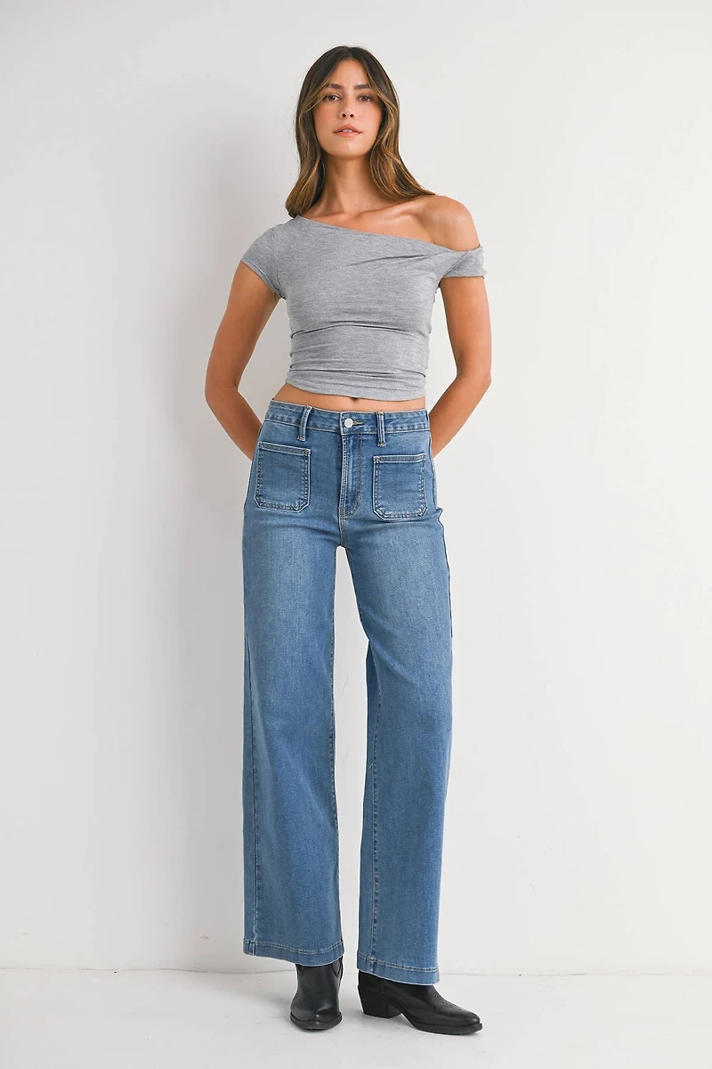 Medium Denim Wide Leg Jean