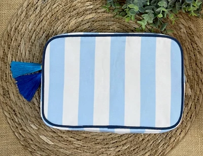 Stripe Cosmetic Bag with Tassel : Blue