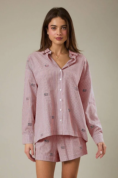 Red & White Stripe Flag Button Down Top