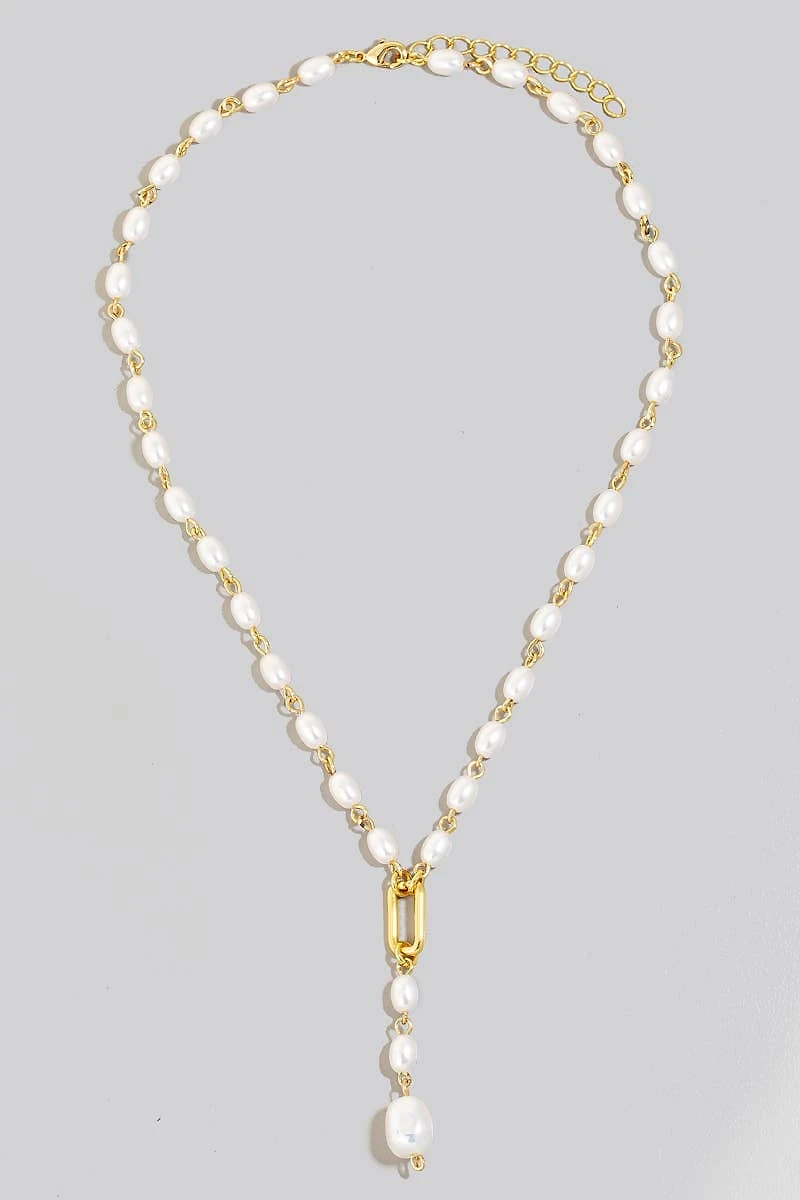 Pearl Beads Y Chain Necklace