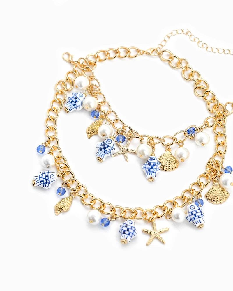 Sea Life Marine Blue Fish Ceramic Charm Necklace
