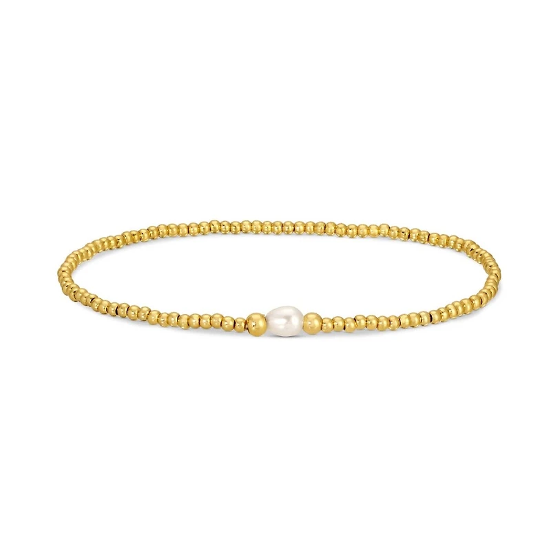 2mm Stretch Bracelet with Delicate Pearl Between 3mm Beads