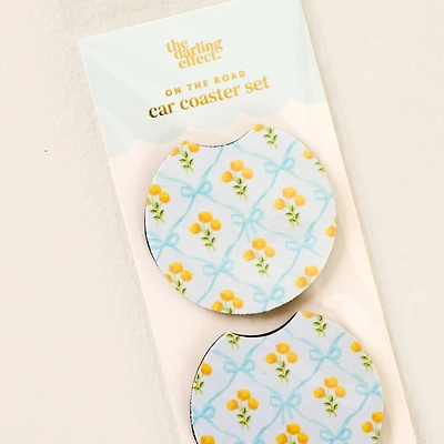 Blue & Yellow Floral Car Coasters