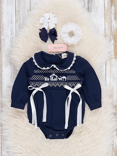 Navy Smocked Nativity Scene Bubble
