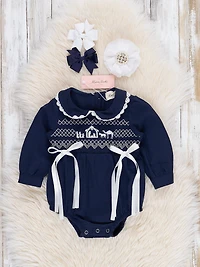 Navy Smocked Nativity Scene Bubble