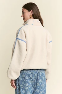 Floral Print Sherpa Zipper Pullover