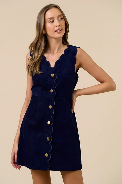 Corduroy Scalloped Mini Dress