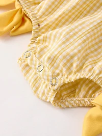 Yellow Plaid Floral Smocking Embroidered Baby Girl Romper