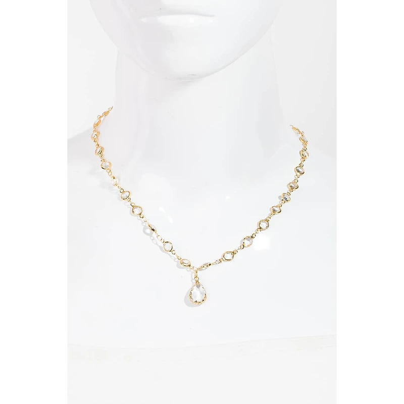 Faceted Rhinestone Pendant And Chain Necklace