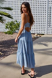 Blue & White Linen Striped Maxi