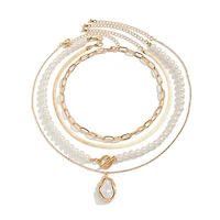 Pearl Charm Multilayer Gold Pearl Necklace