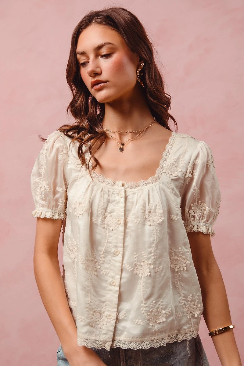 Button Up Square Neck Blouse