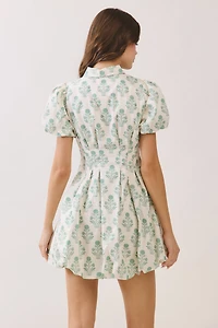 Green Floral Bubble Mini Dress