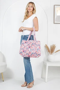 Pink Floral Quilted Tote Bag