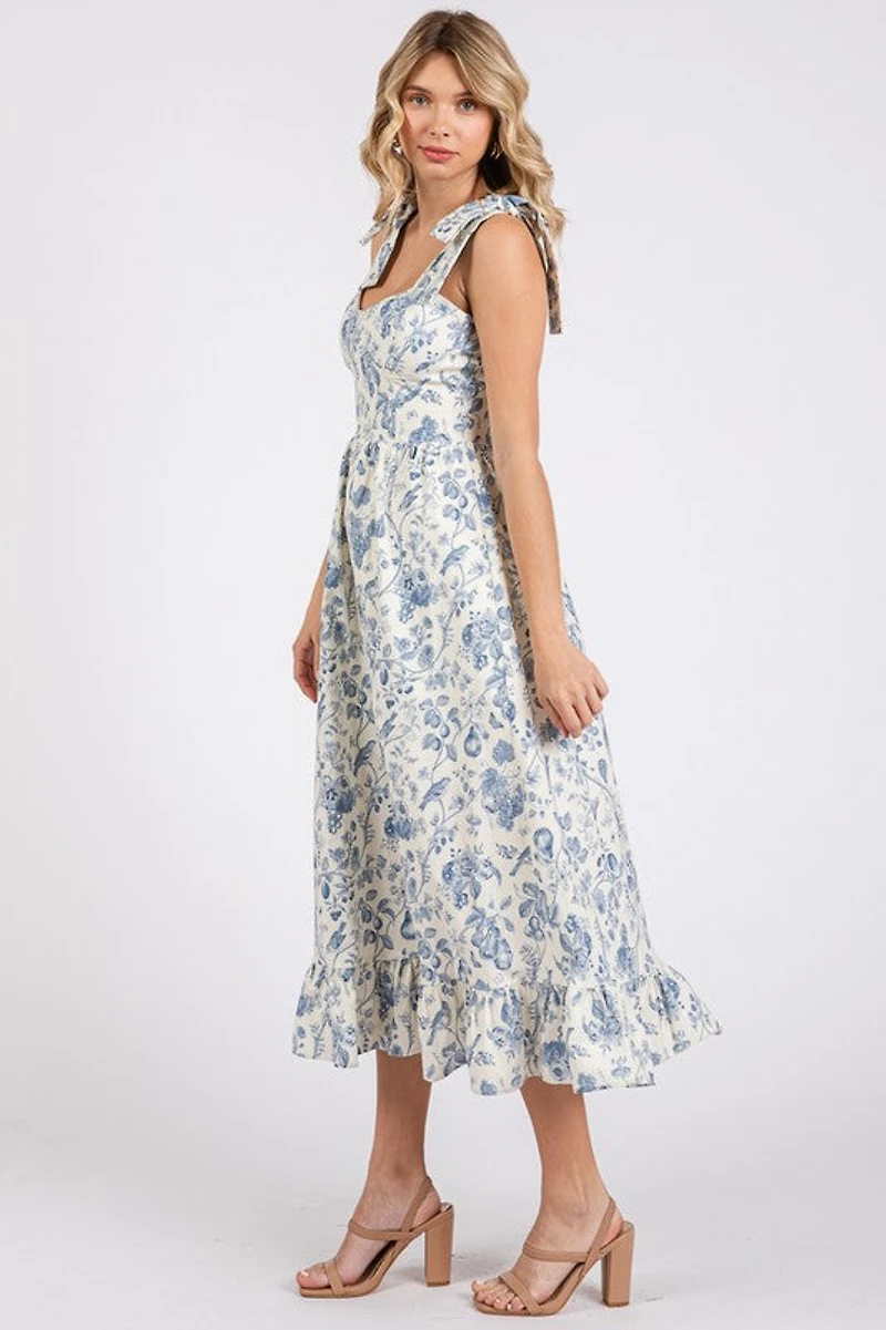 Blue Vintage Tie Midi Dress